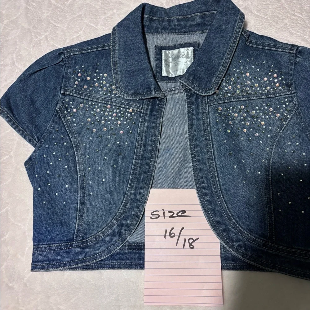 Justice Dark Blue Denim Bolero Jacket with Rhinestones